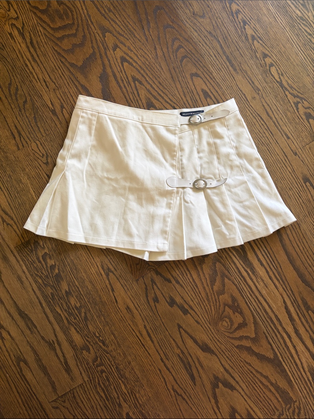 Brandy Melville White Pleated Mini Skirt with Buckle Straps